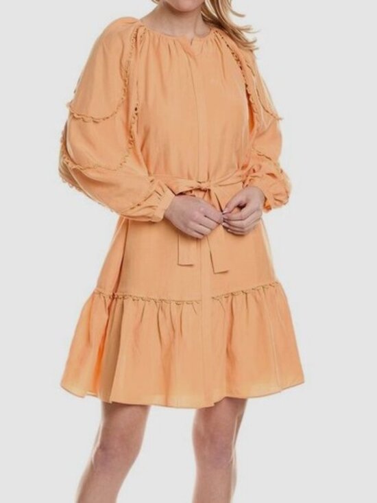 Kobi Halperin Dresses & Skirts - Kobi Halperin Meadow Dress Linen Blend Peasant Mini Long Sleeve Orange Size XL
